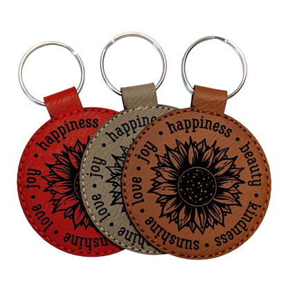 Cute Positity Sunflower Leatherette Keychain