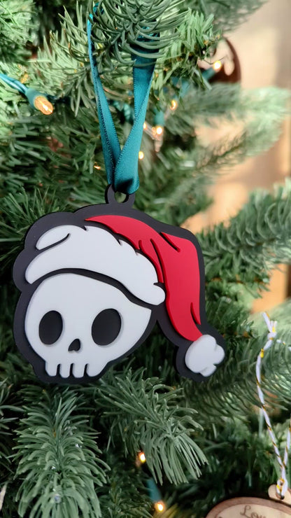 Santa Skull with Hat - Festive Gothic Christmas Tree Ornament