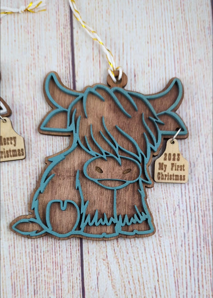 Baby's First Christmas Highland Cow Personalized Ornament