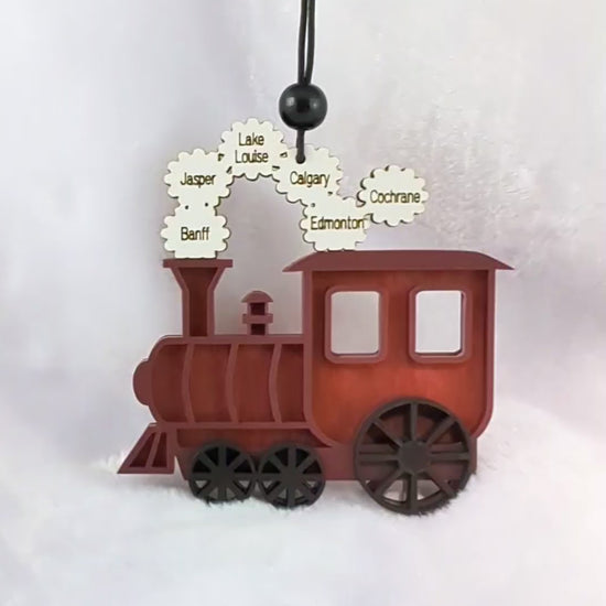 Short video of a custom wooden train ornament