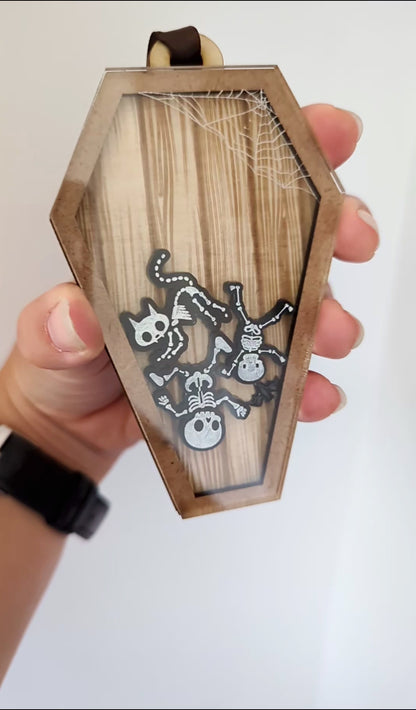 Coffin Shaker Skeleton Family Ornament - Pets Included!