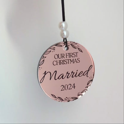 First Christmas Married, Engaged, Together - Mirror Acrylic Christmas Ornament