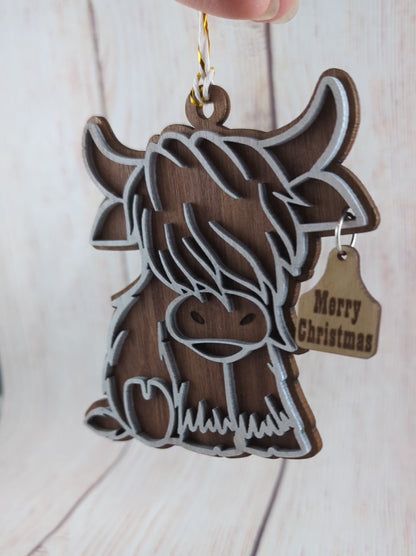 Highland Cow Ornament with Custom Tag