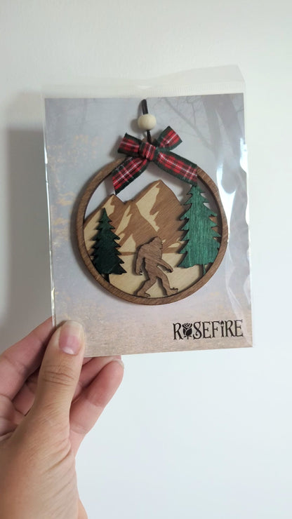 Sasquatch in the Mountains Christmas Ornament