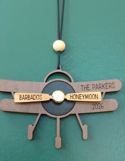 Custom Travel Ornament - Plane with Rotating Propeller