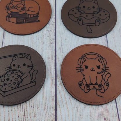 Cute Cat Coasters  - 17 Leatherette Options