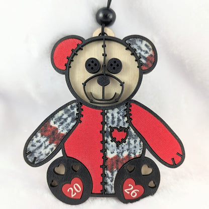 Limited Edition Patchwork Teddy Bear Ornament - 2026 Optional