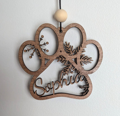 Personalized Paw Print with Snowflakes Ornament