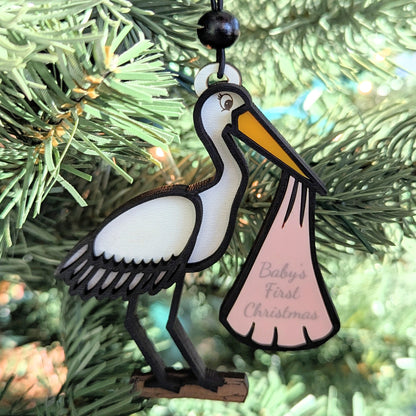 Personalizable Stork Baby Christmas Ornament