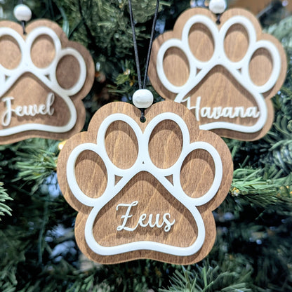 Personalized Paw Print with White Border Ornament