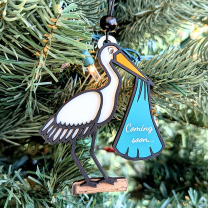 Personalizable Stork Baby Christmas Ornament