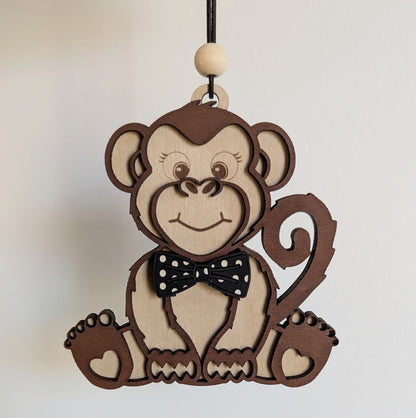 Cute Monkey with Bow Tie (Or hair bow) Christmas Ornament  - 2025 Optional