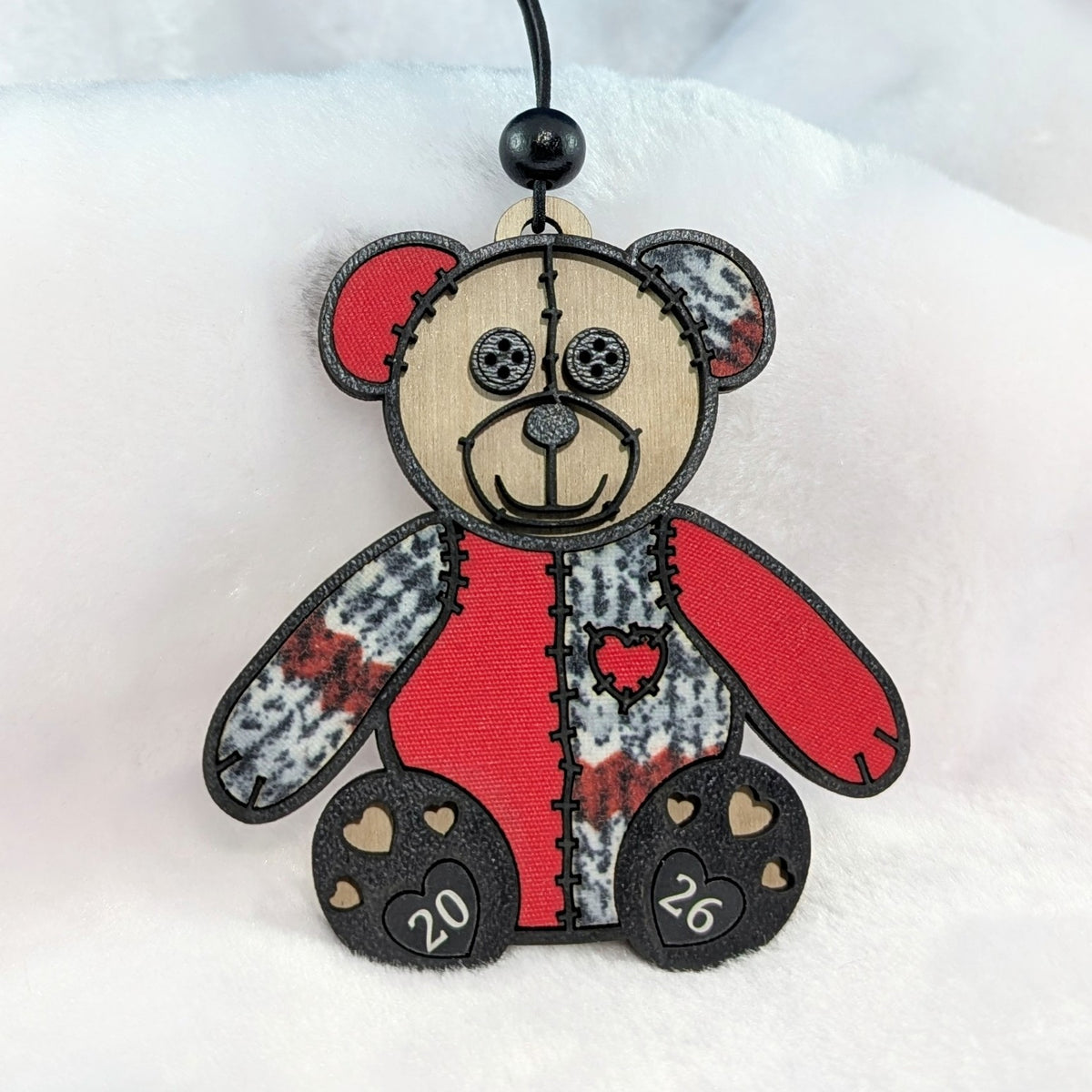 Limited Edition Patchwork Teddy Bear Ornament - 2026 Optional