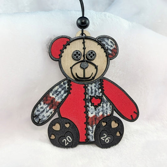 Limited Edition Patchwork Teddy Bear Ornament - 2026 Optional