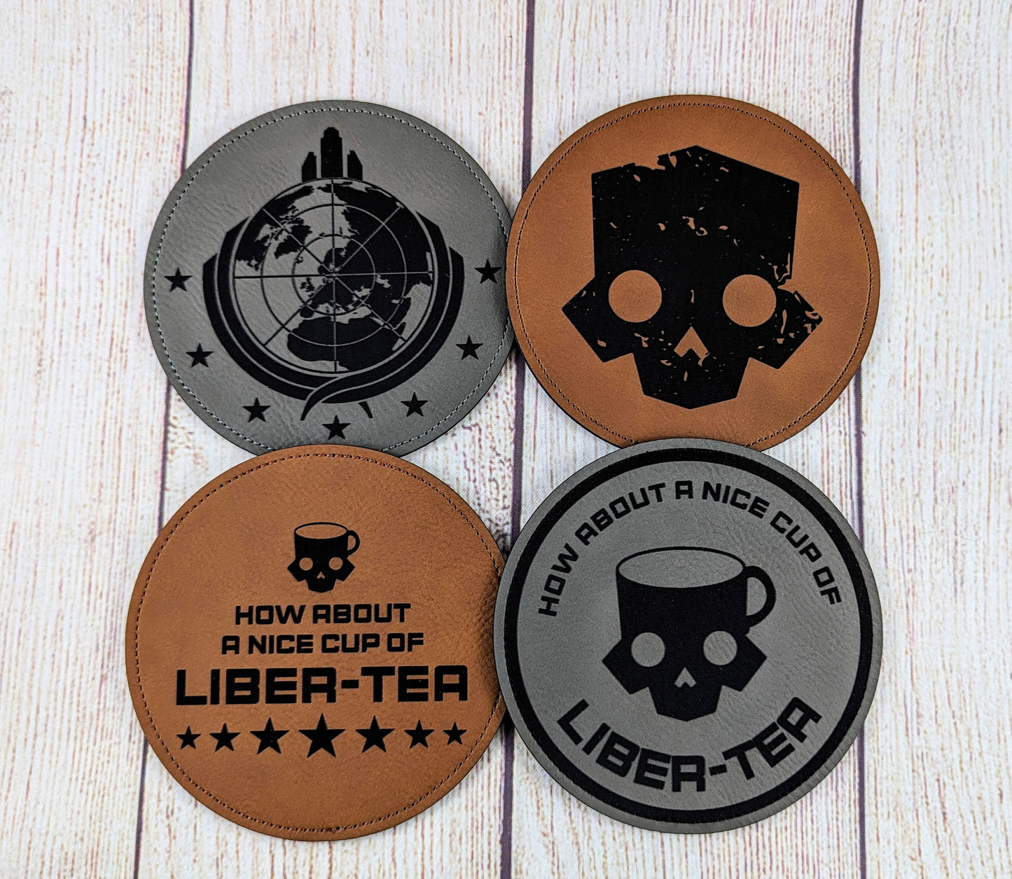 Helldiver themed coasters - How about a nice cup of Liber-tea?