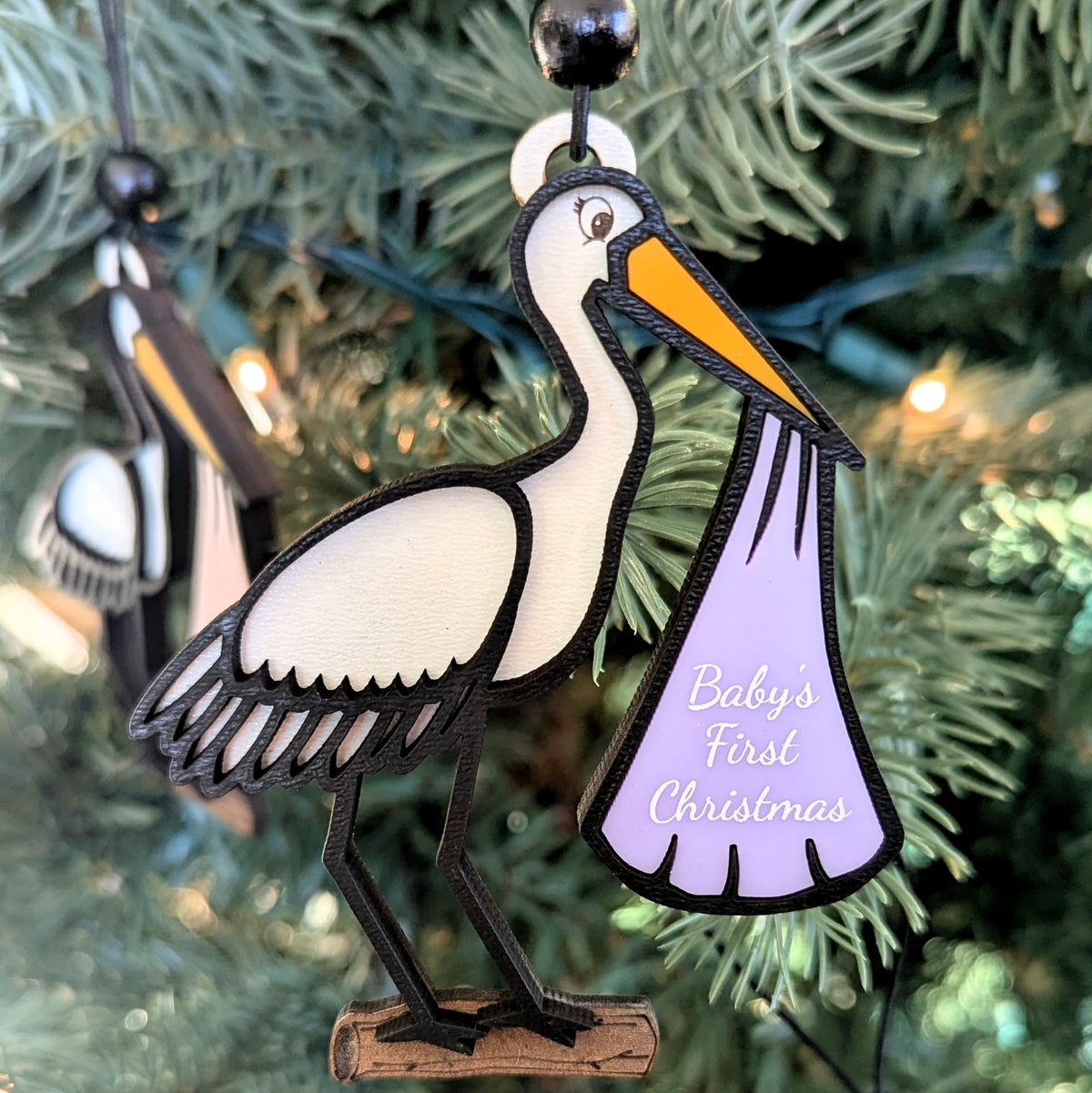 Personalizable Stork Baby Christmas Ornament