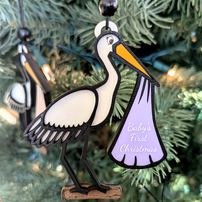 Personalizable Stork Baby Christmas Ornament
