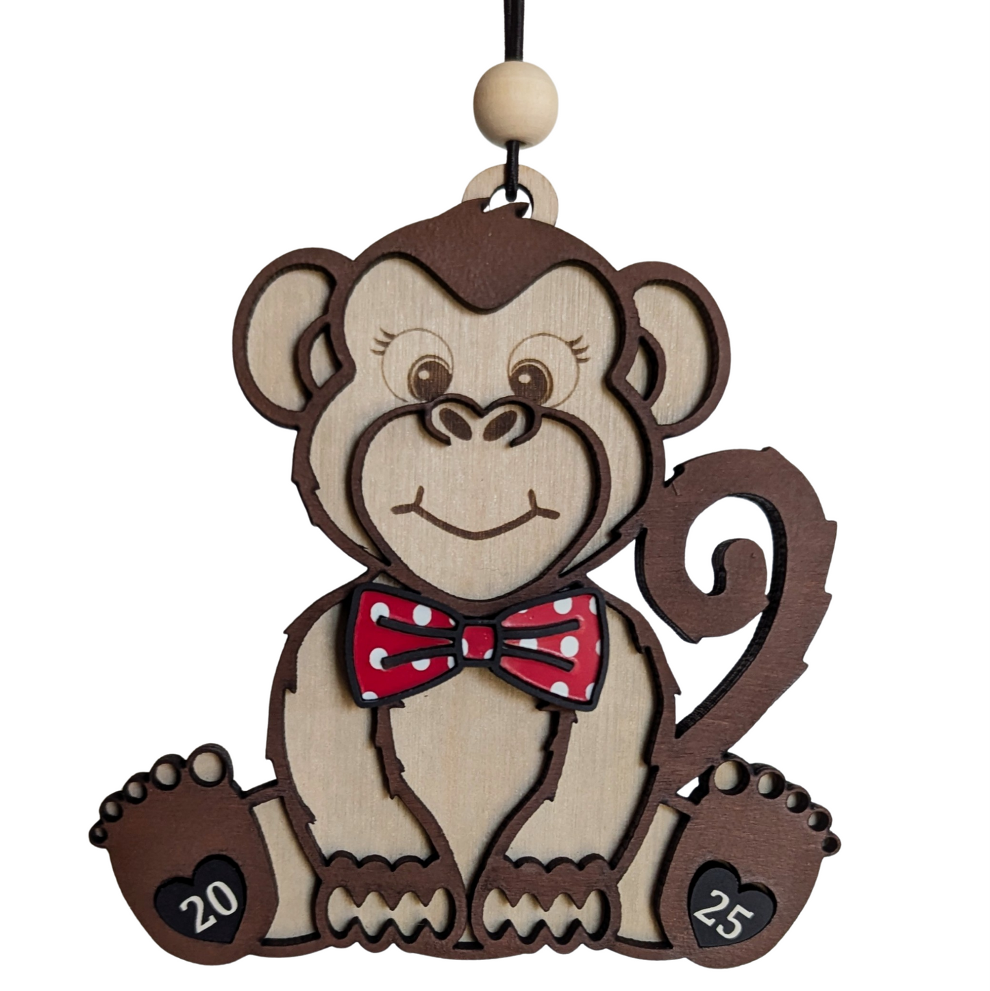 Cute Monkey with Bow Tie (Or hair bow) Christmas Ornament  - 2025 Optional
