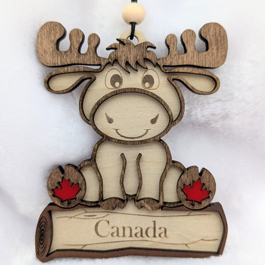 Canada Moose on a Log Christmas Ornament - Souvenir Ornament