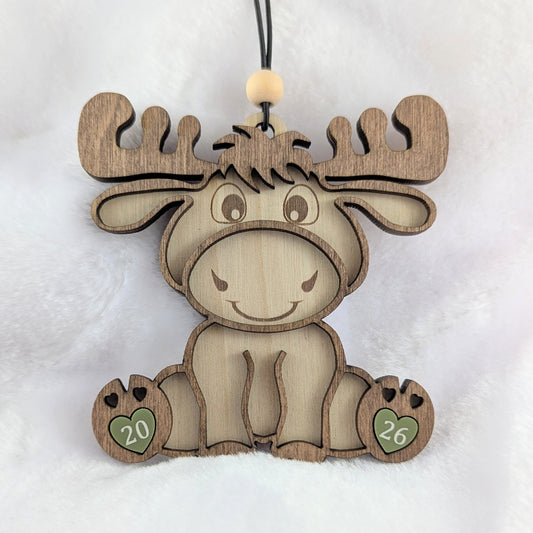 Cute Moose Christmas Ornament  - Year Optional