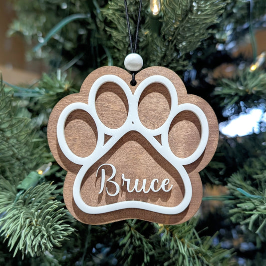 Personalized Paw Print with White Border Ornament