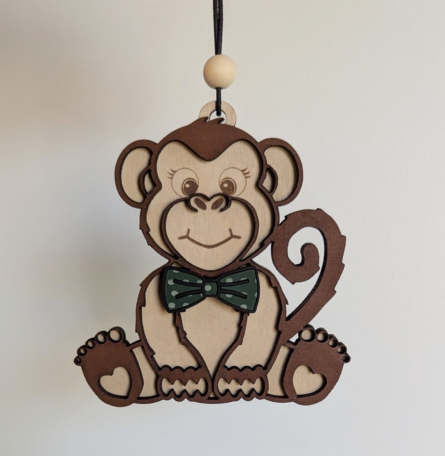 Cute Monkey with Bow Tie (Or hair bow) Christmas Ornament  - 2025 Optional