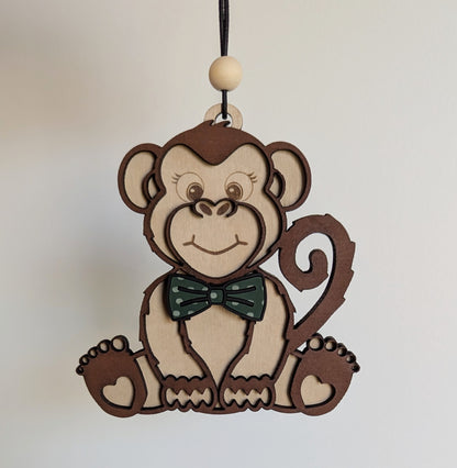 Cute Monkey with Bow Tie (Or hair bow) Christmas Ornament  - 2025 Optional
