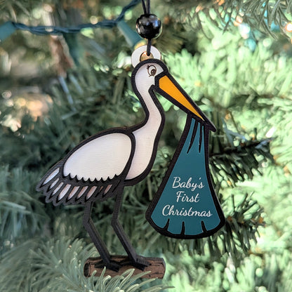 Personalizable Stork Baby Christmas Ornament