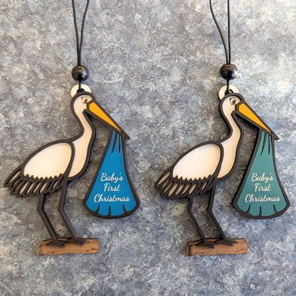 Personalizable Stork Baby Christmas Ornament