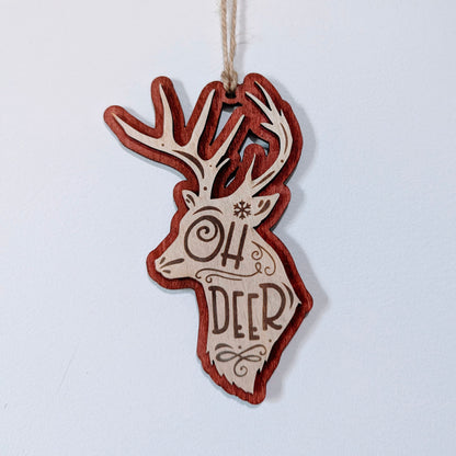 Oh Deer Punny Christmas Ornament - Wood