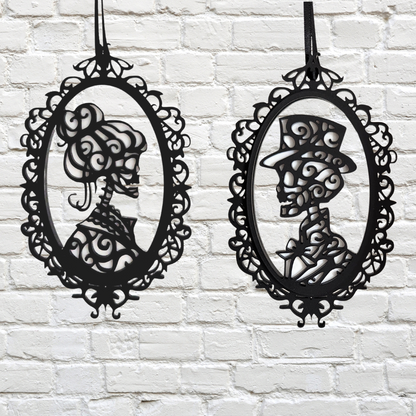 Skeleton Cameo Hanging Halloween Tree Ornament