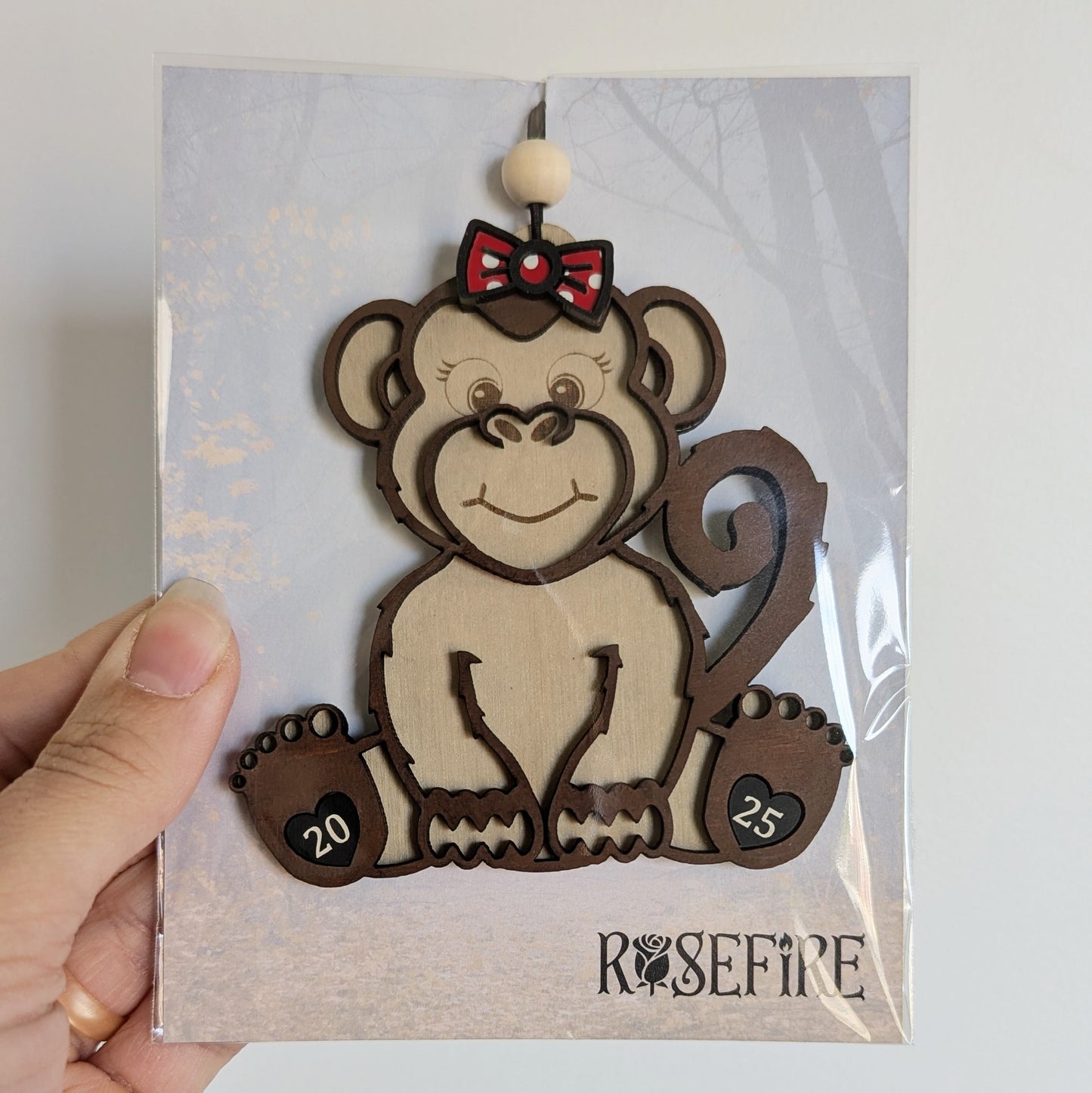 Cute Monkey with Bow Tie (Or hair bow) Christmas Ornament  - 2025 Optional