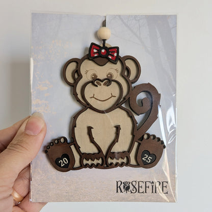 Cute Monkey with Bow Tie (Or hair bow) Christmas Ornament  - 2025 Optional