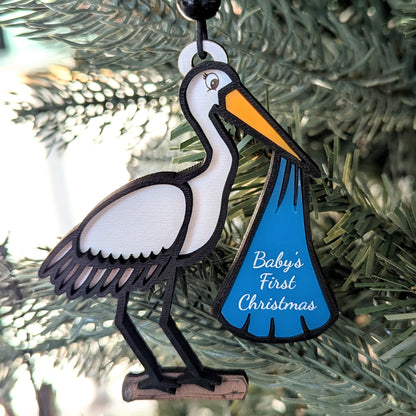 Personalizable Stork Baby Christmas Ornament
