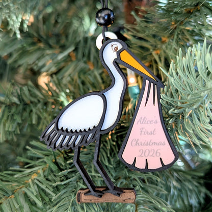 Personalizable Stork Baby Christmas Ornament