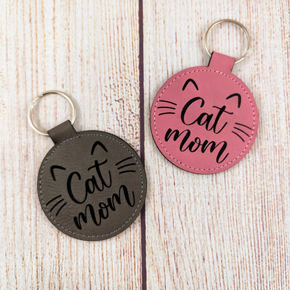 Cat Mom Leatherette Keychain