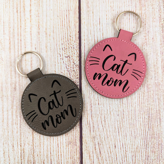 Cat Mom Leatherette Keychain