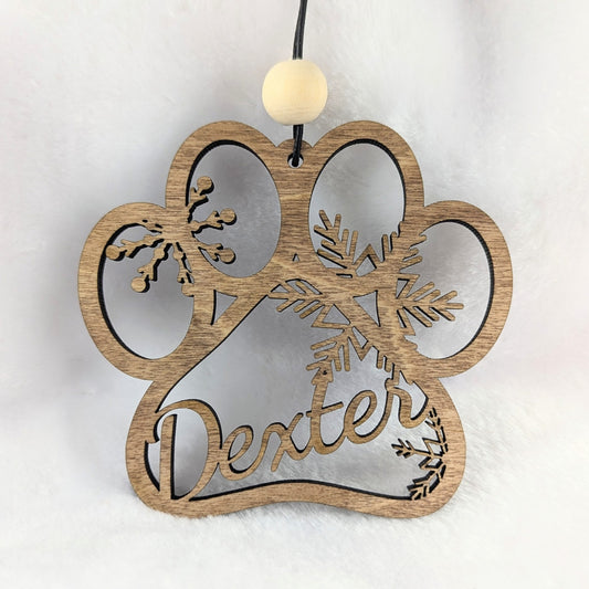 Personalized Paw Print with Snowflakes Ornament