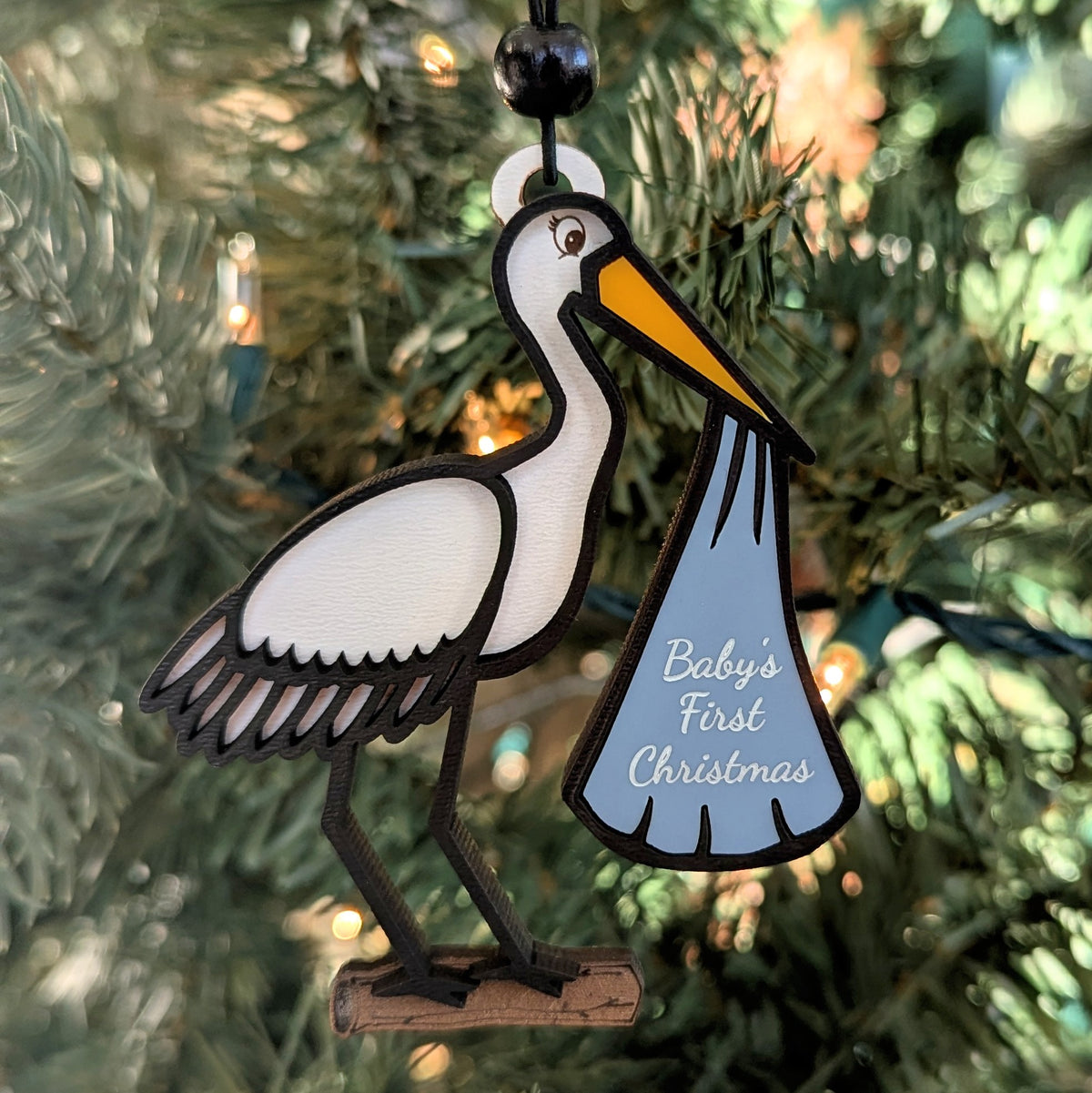 Personalizable Stork Baby Christmas Ornament