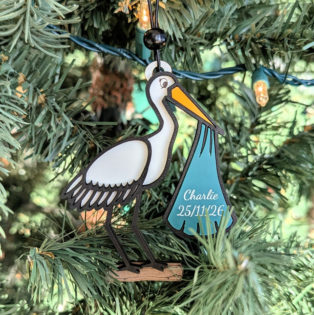 Personalizable Stork Baby Christmas Ornament