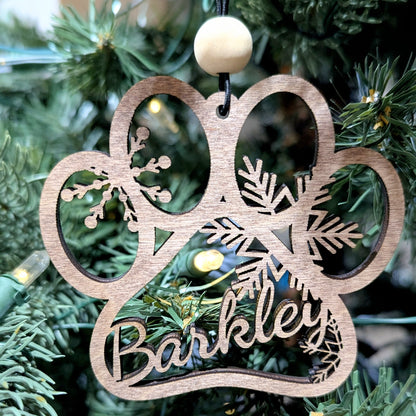Personalized Paw Print with Snowflakes Ornament