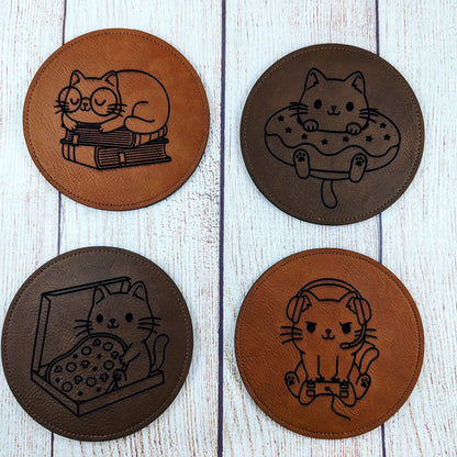 Cute Cat Coasters  - 17 Leatherette Options