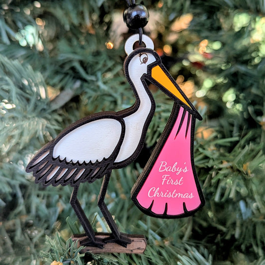 Personalizable Stork Baby Christmas Ornament