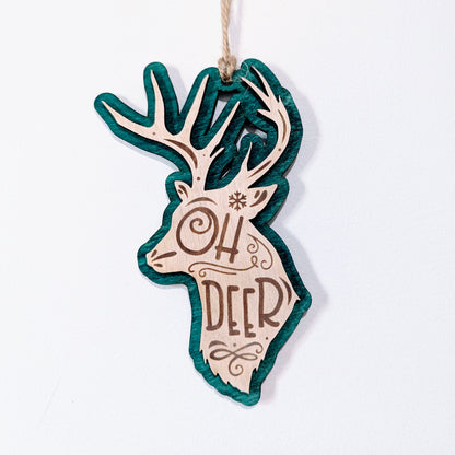 Oh Deer Punny Christmas Ornament - Wood