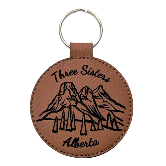 Three Sisters Mountain Range Alberta Leatherette Keychain
