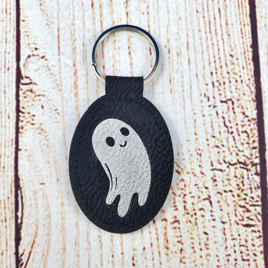 Cute Ghost - Black and Silver Engraved Keychain (Double Sided)