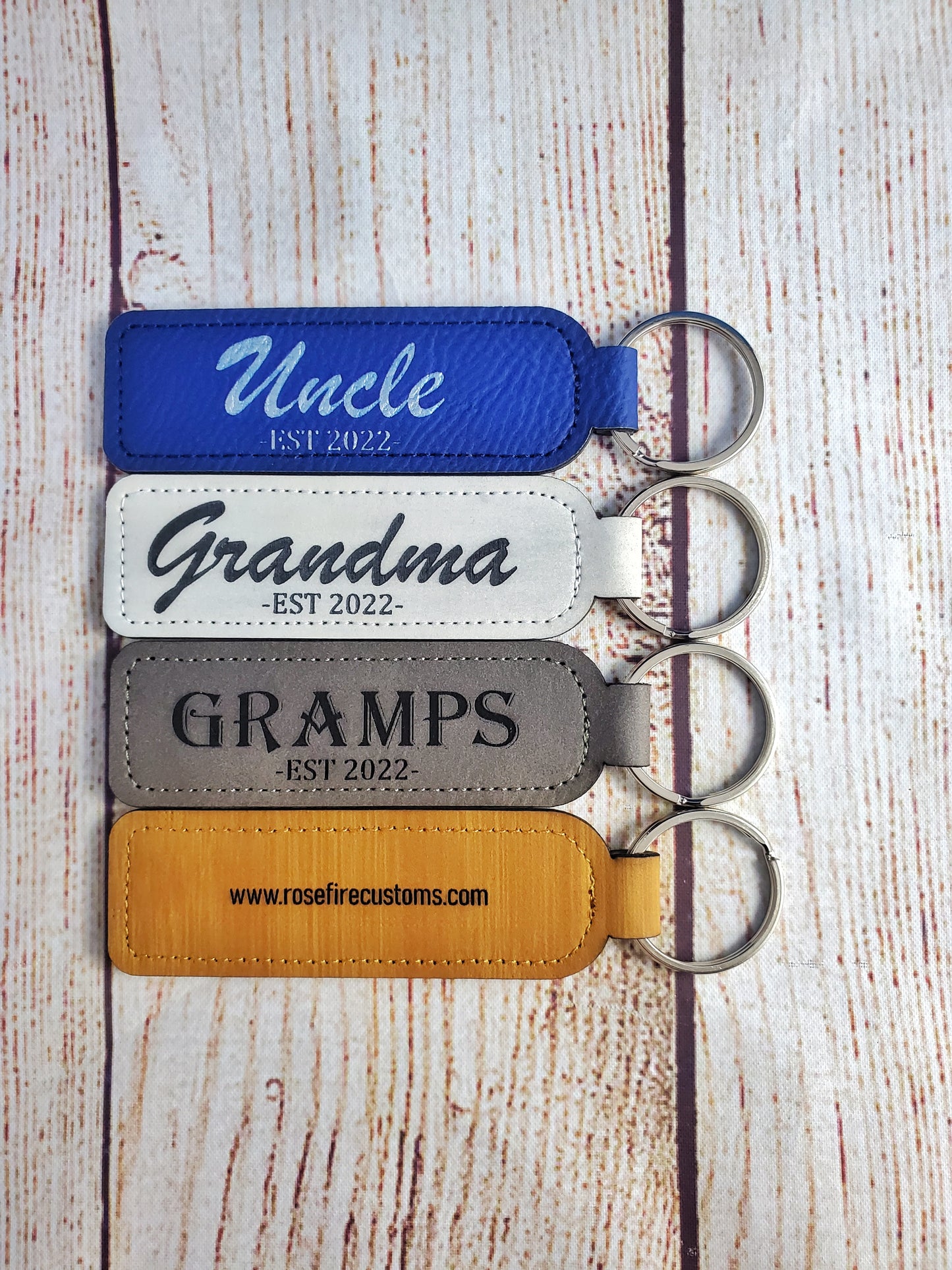 Custom ESTABLISHED Name/Date Keychain - 17 Leatherette Options