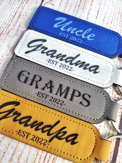 Custom ESTABLISHED Name/Date Keychain - 17 Leatherette Options