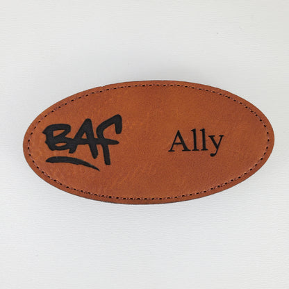 Custom Oval Leatherette Name Badge - 17 Leatherette Options