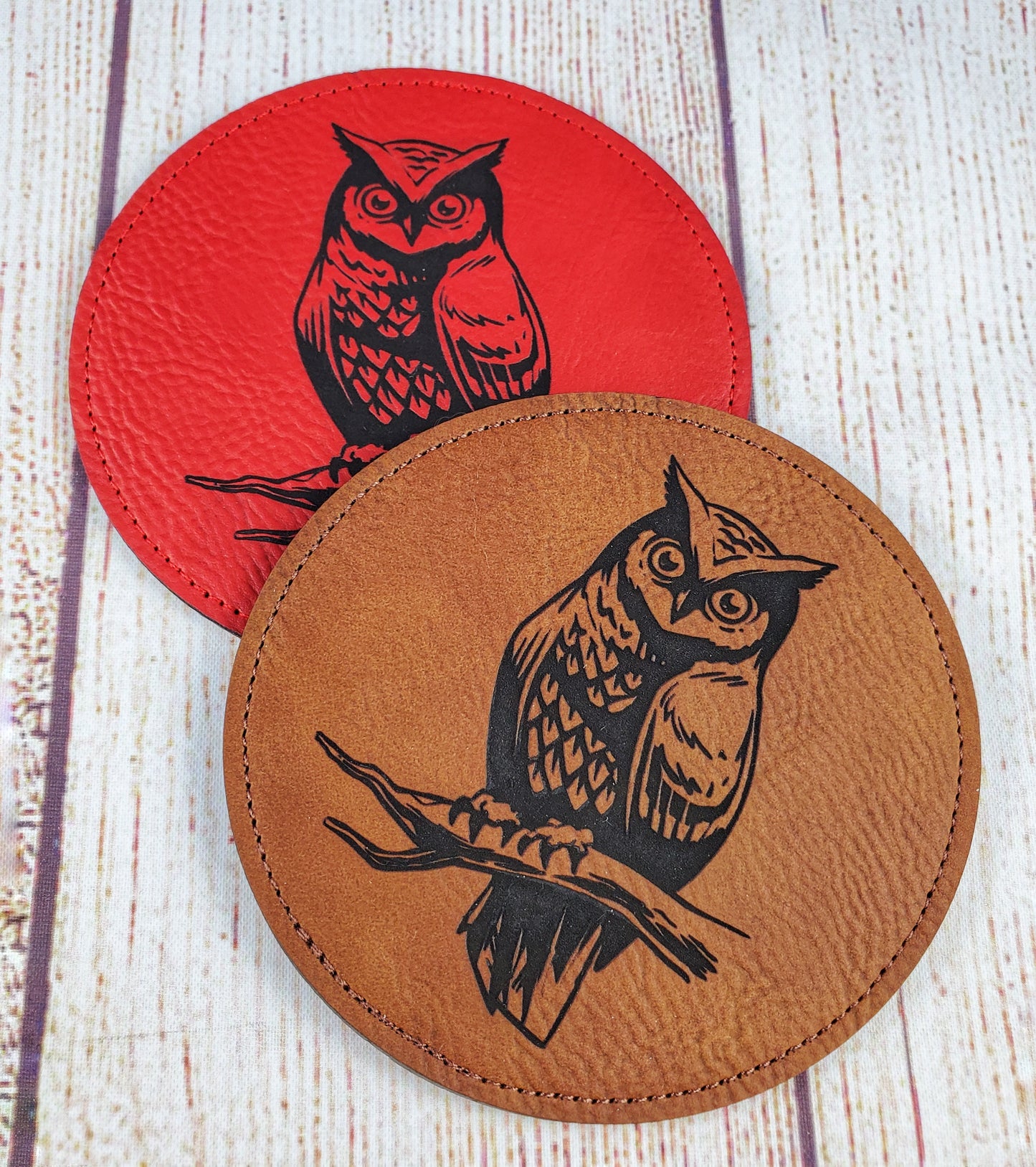 Owl Coaster - 17 Leatherette Options